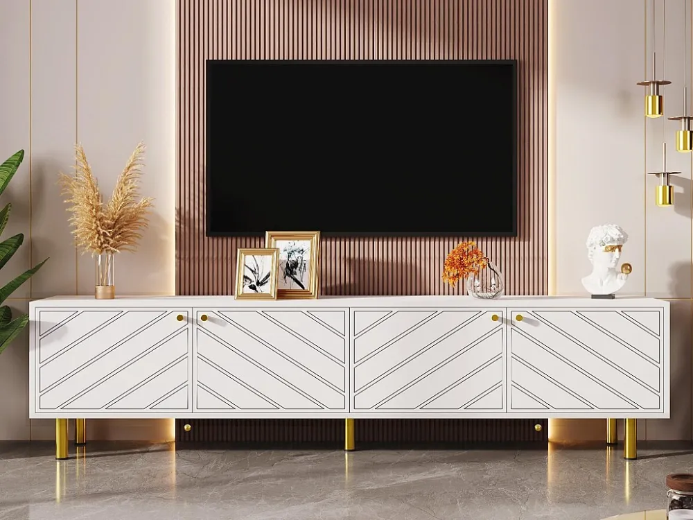 TV-meubel L 170cm - 4 deuren - spaanplaat & MDF - Wit ModernLuxe