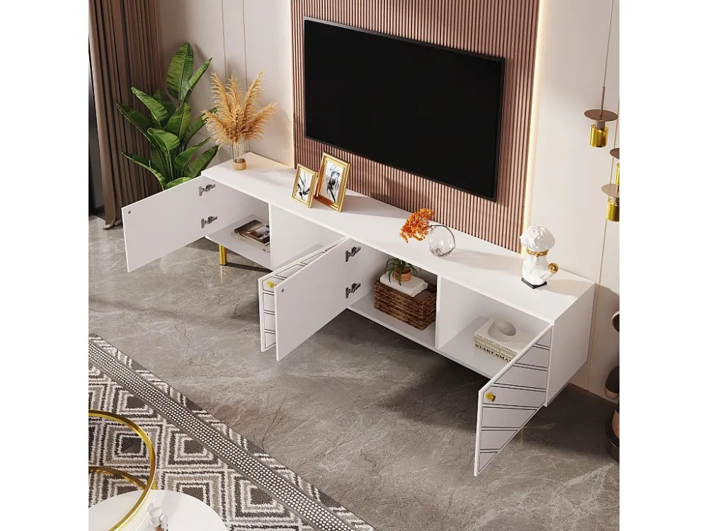 TV-meubel L 170cm - 4 deuren - spaanplaat & MDF - Wit ModernLuxe