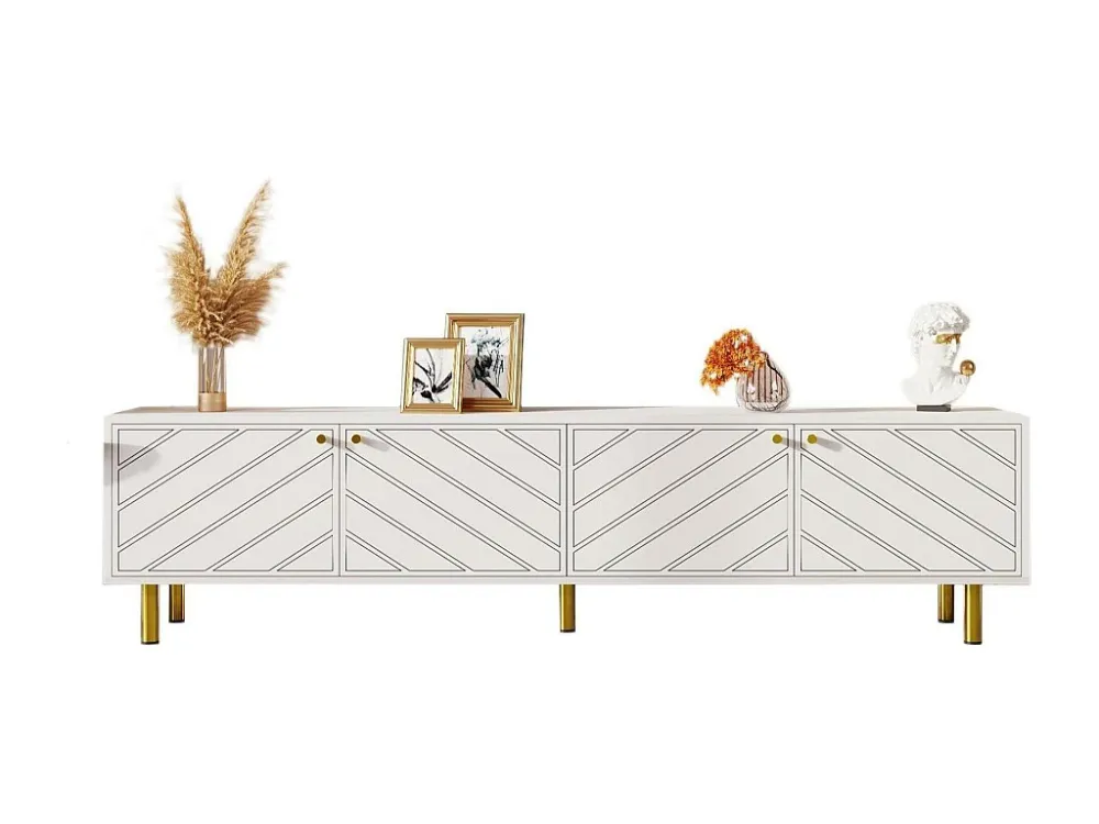 TV-meubel L 170cm - 4 deuren - spaanplaat & MDF - Wit ModernLuxe