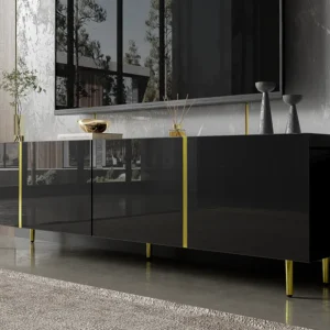 TV-meubel L 170cm - met 4 deuren - MDF - Zwart ModernLuxe