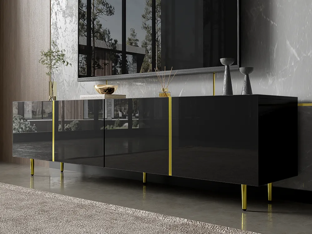 TV-meubel L 170cm - met 4 deuren - MDF - Zwart ModernLuxe