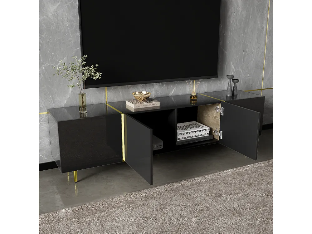 TV-meubel L 170cm - met 4 deuren - MDF - Zwart ModernLuxe