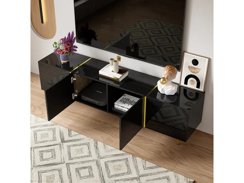 TV-meubel L 170cm - met 4 deuren - MDF - Zwart ModernLuxe
