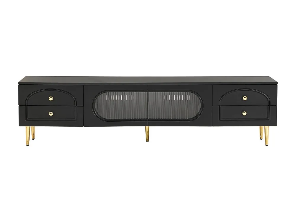 TV-meubel 175 cm - 2 glazen deuren en 4 laden - MDF - Zwart ModernLuxe