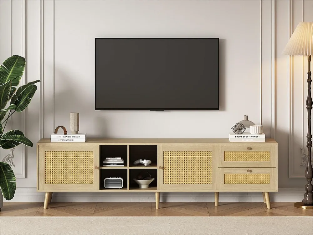 TV-meubel 180 cm - 2 deuren en 2 laden - spaanplaat - Naturel ModernLuxe