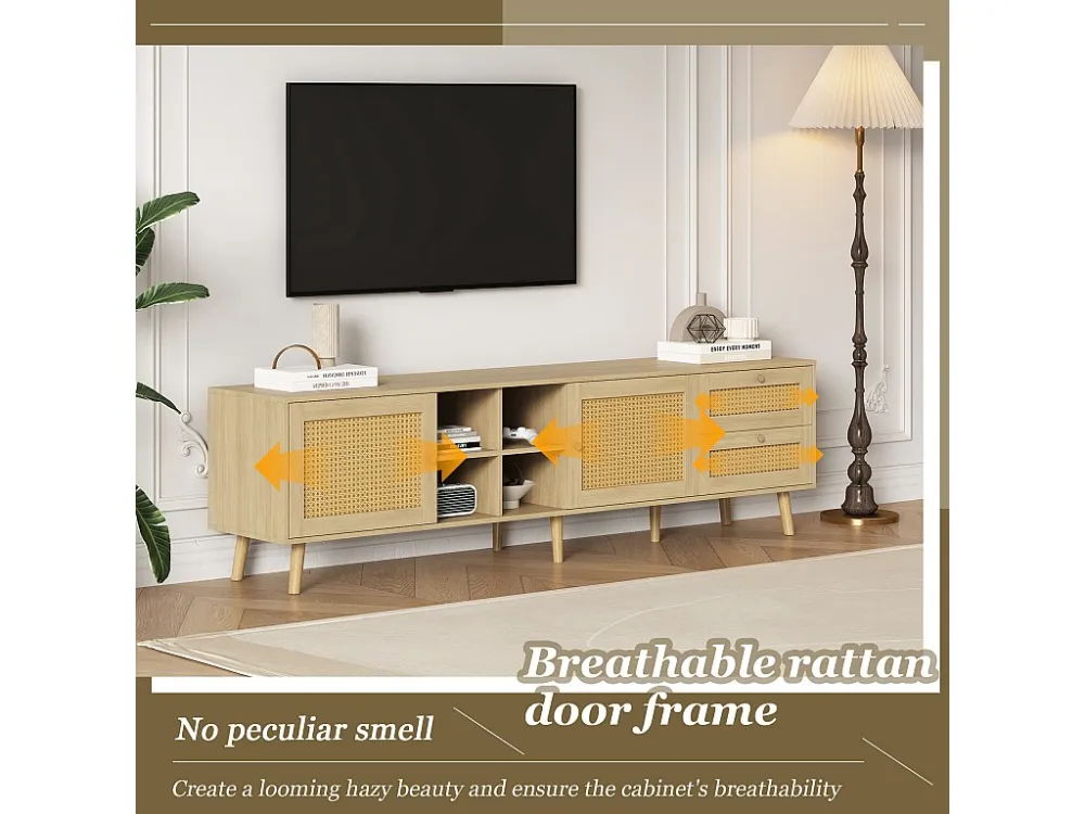 TV-meubel 180 cm - 2 deuren en 2 laden - spaanplaat - Naturel ModernLuxe
