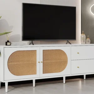 TV-meubel 180 cm - 2 laden - massief houten poten - Wit ModernLuxe