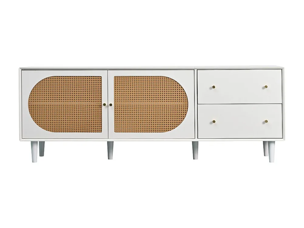 TV-meubel 180 cm - 2 laden - massief houten poten - Wit ModernLuxe