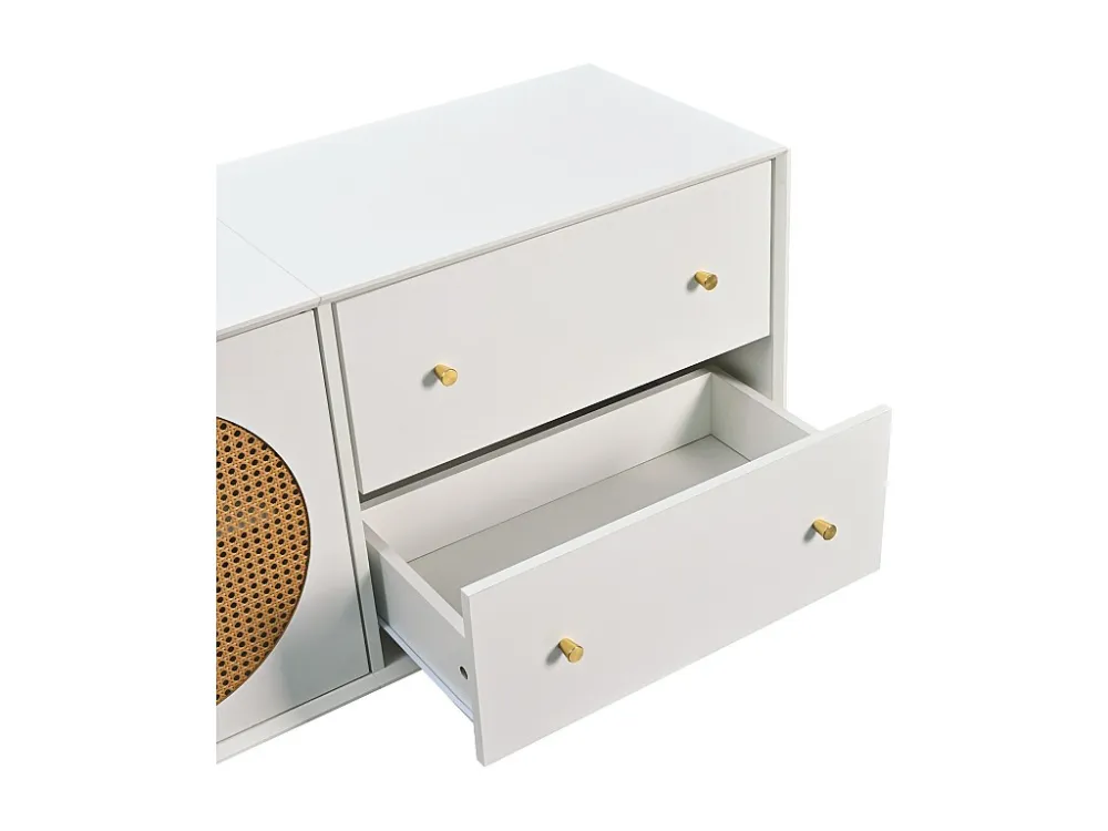 TV-meubel 180 cm - 2 laden - massief houten poten - Wit ModernLuxe