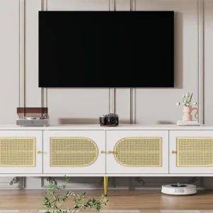 TV-meubel 180 cm - met 4 rotan deuren en verstelbare planken - Wit ModernLuxe