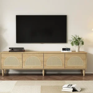 TV-meubel 180 cm - 4 rotan deuren - hoogte verstelbare poten - Naturel ModernLuxe