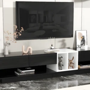 TV-meubel 190 cm - 3 lades en 2 vakken - glanzende look - Zwart ModernLuxe