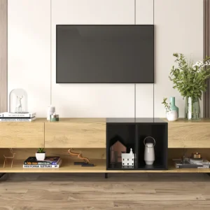 TV-meubel 200 cm - met grote opbergruimte - spaanplaat - Naturel & Zwart ModernLuxe