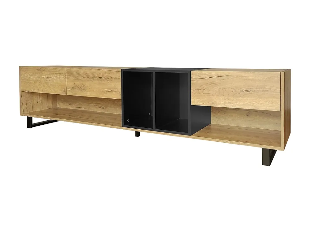 TV-meubel 200 cm - met grote opbergruimte - spaanplaat - Naturel & Zwart ModernLuxe
