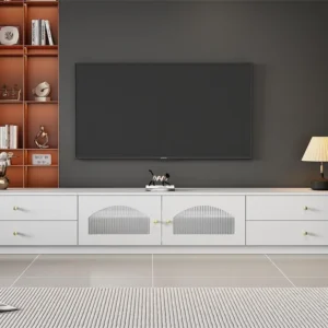 TV-meubel 220 cm - 4 laden & 2 glazen deuren - spaanplaat - Wit ModernLuxe