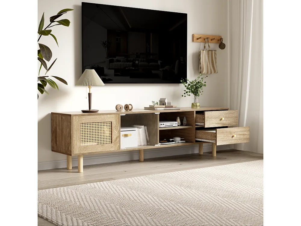 TV-meubel deeltjesringen - 1 deur & 2 laden & 3 vakken - Naturel ModernLuxe