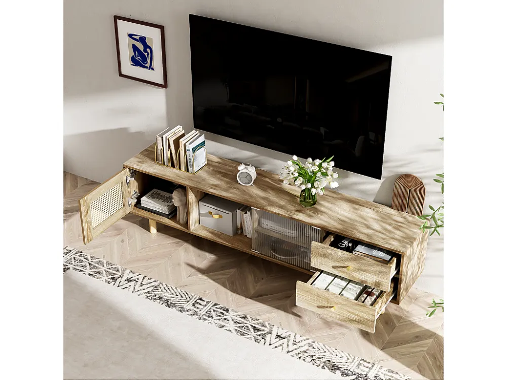 TV-meubel deeltjesringen - 1 deur & 2 laden & 3 vakken - Naturel ModernLuxe