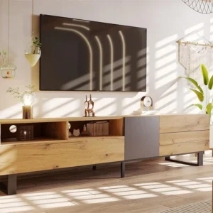 TV-meubel industriële stijl, 180 cm, met houtnerf - Naturel ModernLuxe