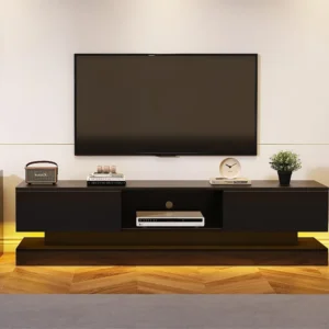 TV-meubel met LED 160cm - 2 lades en 1 open vak - geschikt voor 60" TV - Zwart ModernLuxe