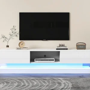 TV-meubel met LED 160cm - 2 lades en 1 open vak - geschikt voor 60" TV - Wit ModernLuxe