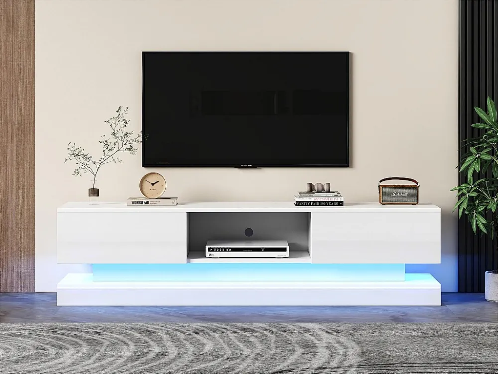 TV-meubel met LED 160cm - 2 lades en 1 open vak - geschikt voor 60" TV - Wit ModernLuxe