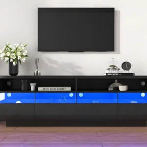 TV-meubel met LED - 2 open vakken en 4 grote lades - moderne stijl - Zwart ModernLuxe