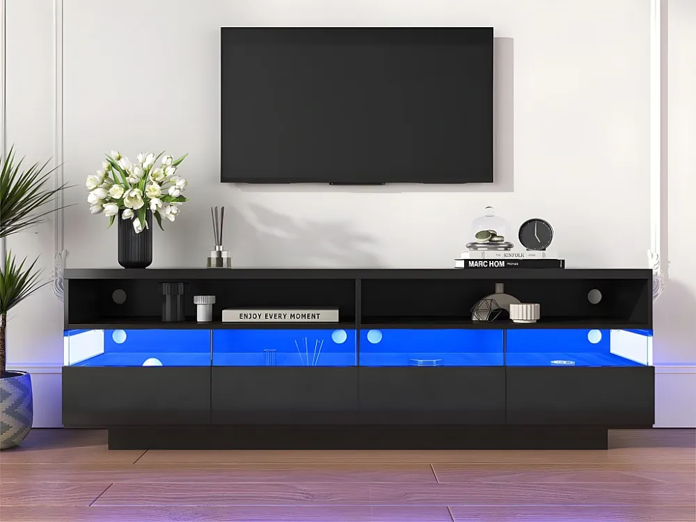 TV-meubel met LED - 2 open vakken en 4 grote lades - moderne stijl - Zwart ModernLuxe