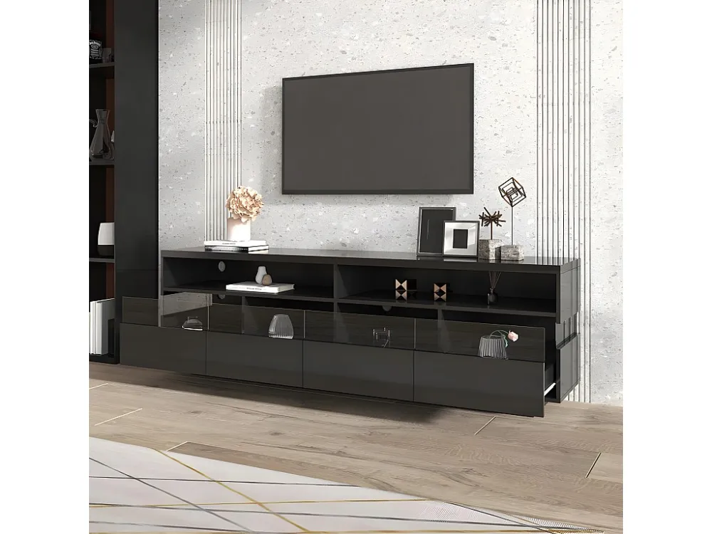 TV-meubel met LED - 2 open vakken en 4 grote lades - moderne stijl - Zwart ModernLuxe