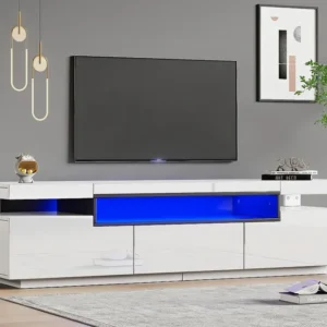 TV-meubel van 160 cm met LED - 3 lades - geschikt voor 70-79" TV - Wit ModernLuxe