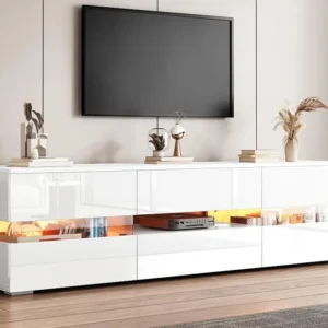 TV-meubel van 160 cm voor 70" TV met LED - 2 deuren en 1 lade - Wit ModernLuxe