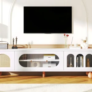 TV-meubel van 170 cm - 2 deuren - 3 open gebogen delen - Wit ModernLuxe