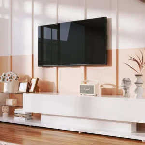 TV-meubel van 170 cm met LED en glazen scheidingswand - 2 lades - Wit ModernLuxe