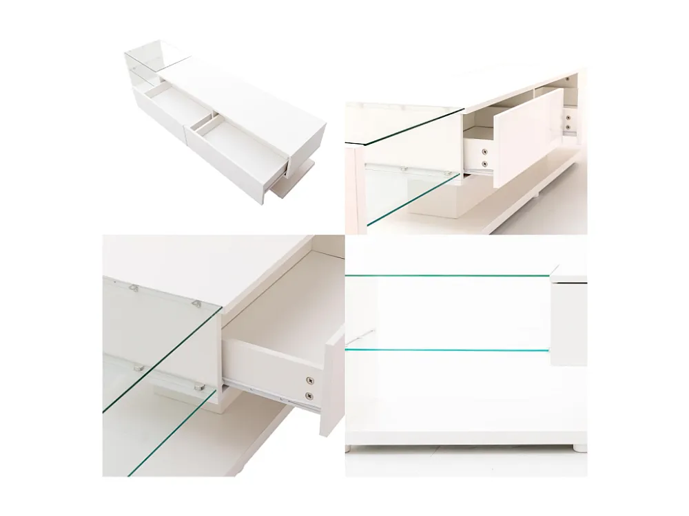 TV-meubel van 170 cm met LED en glazen scheidingswand - 2 lades - Wit ModernLuxe
