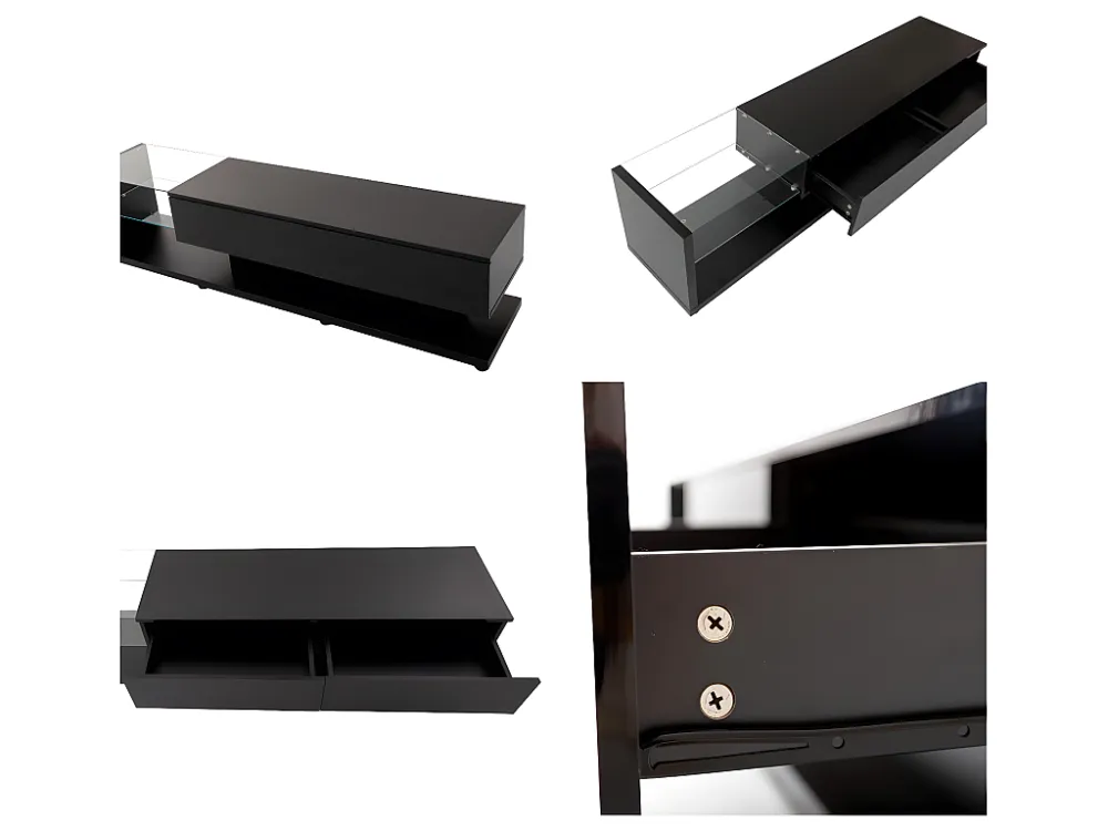 TV-meubel van 170 cm met LED en glazen scheidingswand - 2 lades - Zwart ModernLuxe