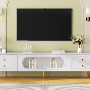 TV-meubel van 175 cm - 2 glazen deuren en 4 laden - MDF - Wit ModernLuxe