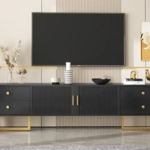 TV-meubel van 175 cm - 2 structuurdeuren en 4 laden - MDF - Zwart ModernLuxe