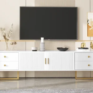 TV-meubel van 175 cm - 2 structuurdeuren en 4 laden - MDF - Wit ModernLuxe