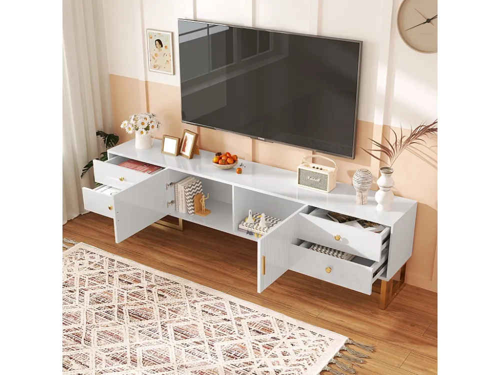 TV-meubel van 175 cm - 2 structuurdeuren en 4 laden - MDF - Wit ModernLuxe
