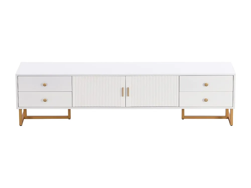 TV-meubel van 175 cm - 2 structuurdeuren en 4 laden - MDF - Wit ModernLuxe