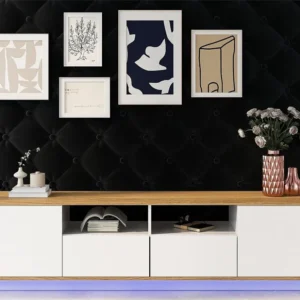 TV-meubel van 180 cm met LED - 2 laden en 2 open planken - eigentijdse Scandinavische stijl - Wit ModernLuxe