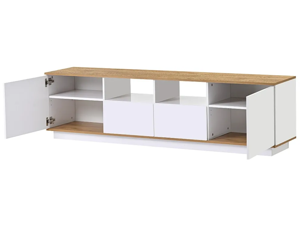 TV-meubel van 180 cm met LED - 2 laden en 2 open planken - eigentijdse Scandinavische stijl - Wit ModernLuxe