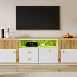 TV-meubel van 180 cm met LED-verlichting - 6 scheidingswanden en 2 lades - Naturel ModernLuxe