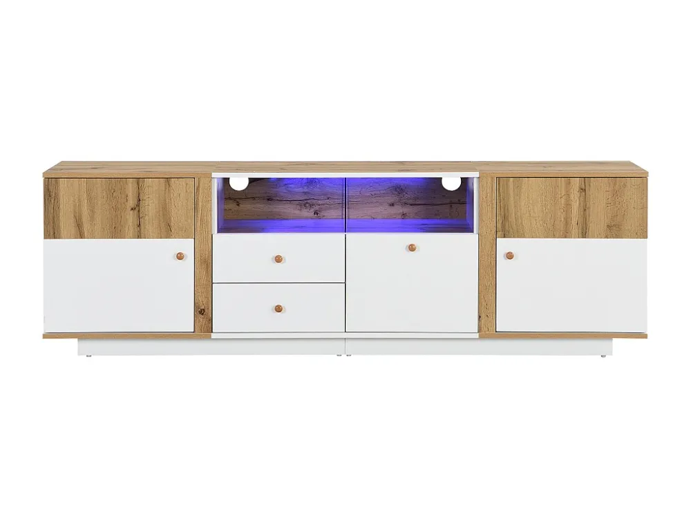 TV-meubel van 180 cm met LED-verlichting - 6 scheidingswanden en 2 lades - Naturel ModernLuxe