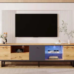 TV-meubel van 190 cm met LED - 6 scheidingswanden en 1 lade - Naturel ModernLuxe