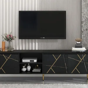 TV-meubel van 200 cm geschikt voor 90" TV - versierd met gouden strepen - Zwart ModernLuxe