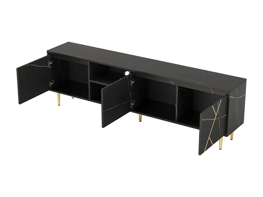 TV-meubel van 200 cm geschikt voor 90" TV - versierd met gouden strepen - Zwart ModernLuxe