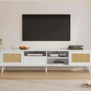 TV-meubel van 200 cm voor 90" TV - 2 rotan deuren en 1 lade en 3 vakken - Wit ModernLuxe
