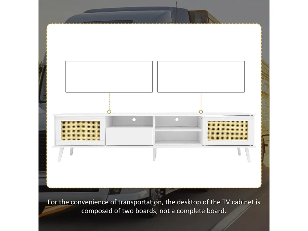 TV-meubel van 200 cm voor 90" TV - 2 rotan deuren en 1 lade en 3 vakken - Wit ModernLuxe