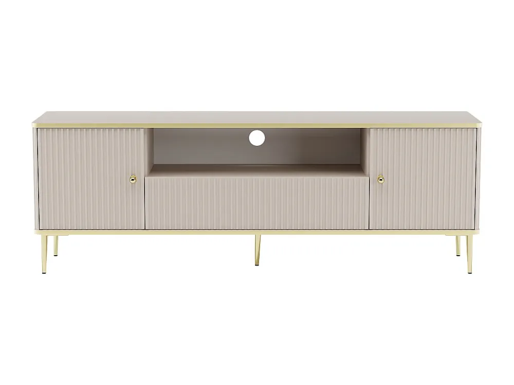 Tv-meubel met 2 deuren, 1 lade en 1 nis van mdf en staal - Beige en goudkleurig - SINEAD PASCAL MORABITO