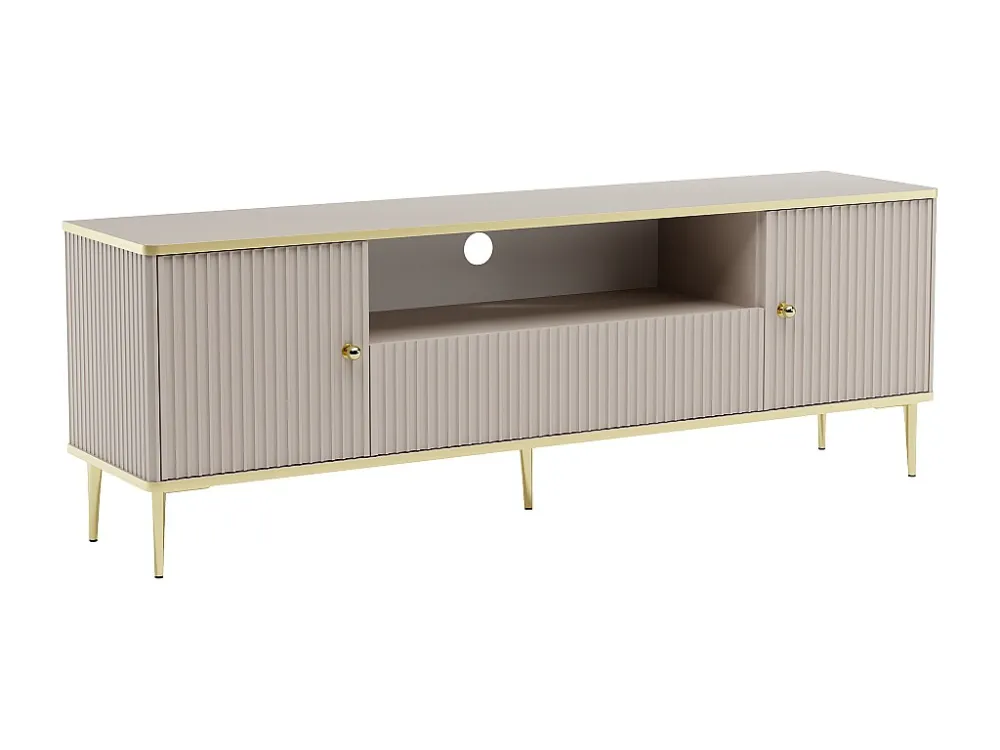 Tv-meubel met 2 deuren, 1 lade en 1 nis van mdf en staal - Beige en goudkleurig - SINEAD PASCAL MORABITO